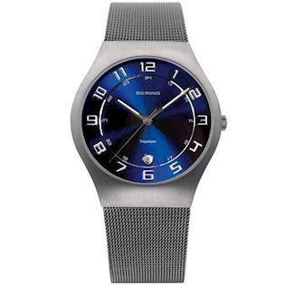 Bering time herre ur med stål blå urskive, 11937-078